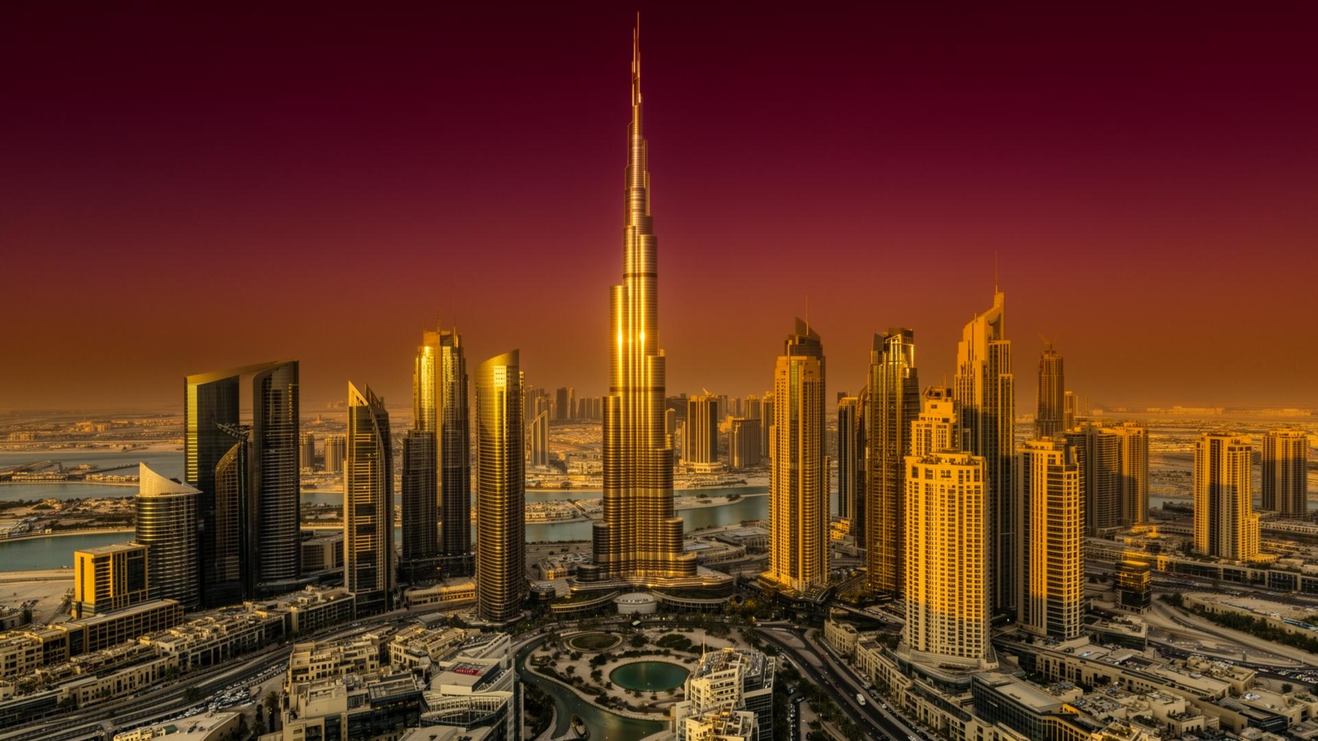 Dubai skyline at golden hour